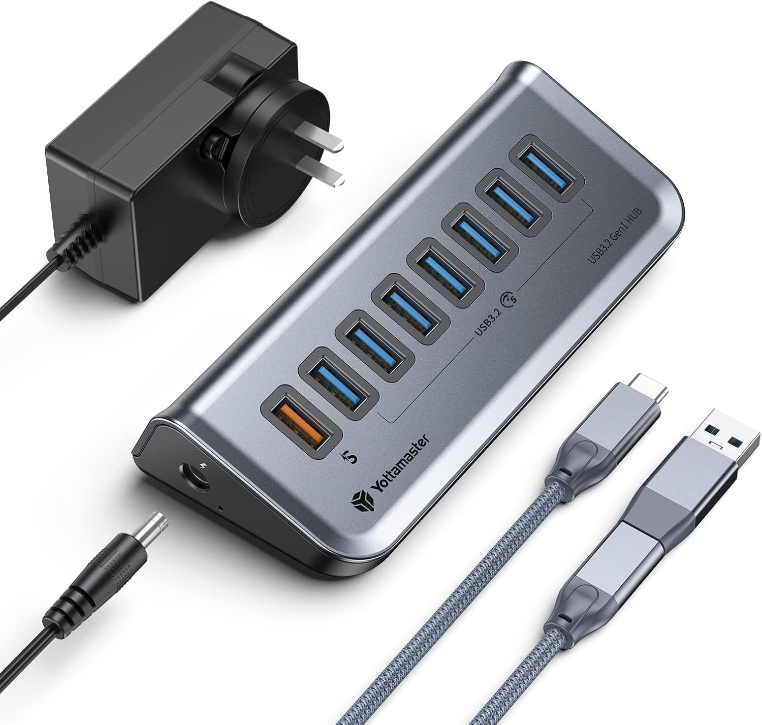 Yottamaster USB 3.0 Hub 7 Ports , Type A/C to USB Splitter with Long Cable Compatible with Laptop, Mac, PC