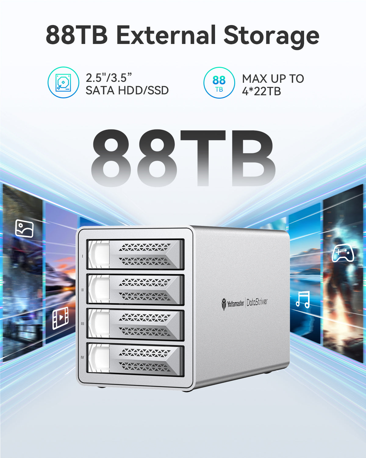 Yottamaster VN400 4-Bay External Hard Drive Enclosure (88TB DAS Storage with Daisy Chain Up to 264TB , 10Gbps Data Transfer)