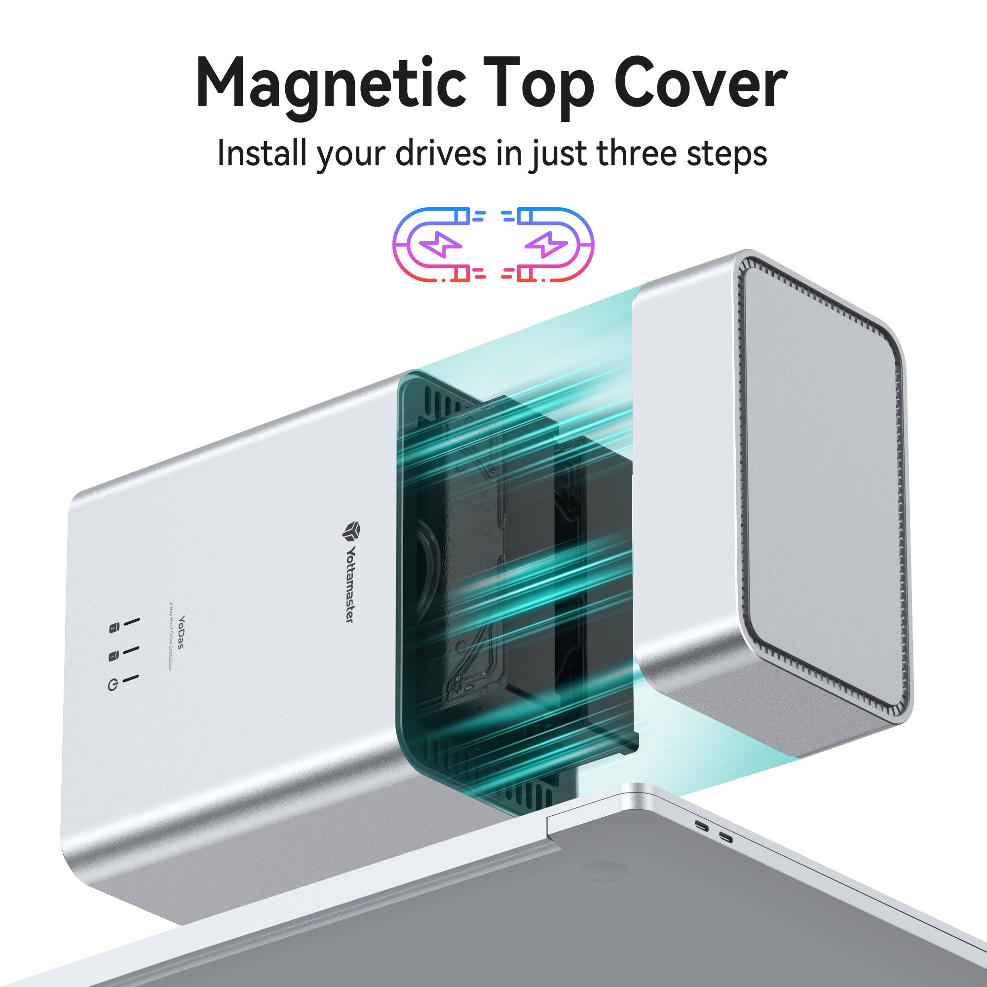 Yottamaster 2 Bay 3.5 Inch Hard Drive Enclosure Magnetic Tool-Free with Cooling Fan, 48TB(2x24TB)