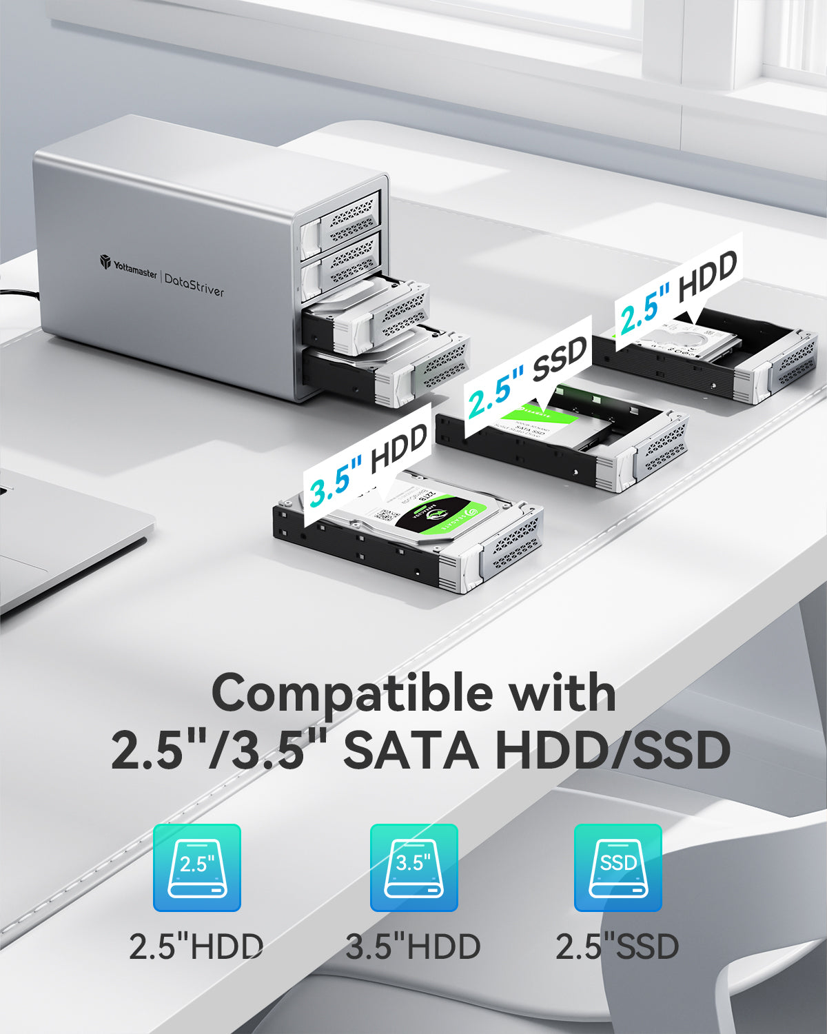 Yottamaster VN400 4-Bay External Hard Drive Enclosure (96TB DAS Storage with Daisy Chain Up to 288TB , 10Gbps Data Transfer)