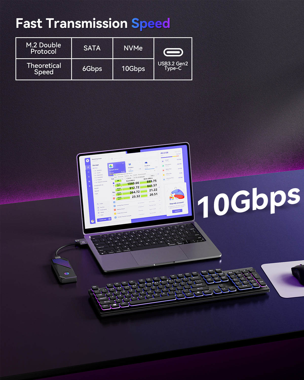 Yottamaster M.2 NVME SATA SSD RGB Gaming Enclosure