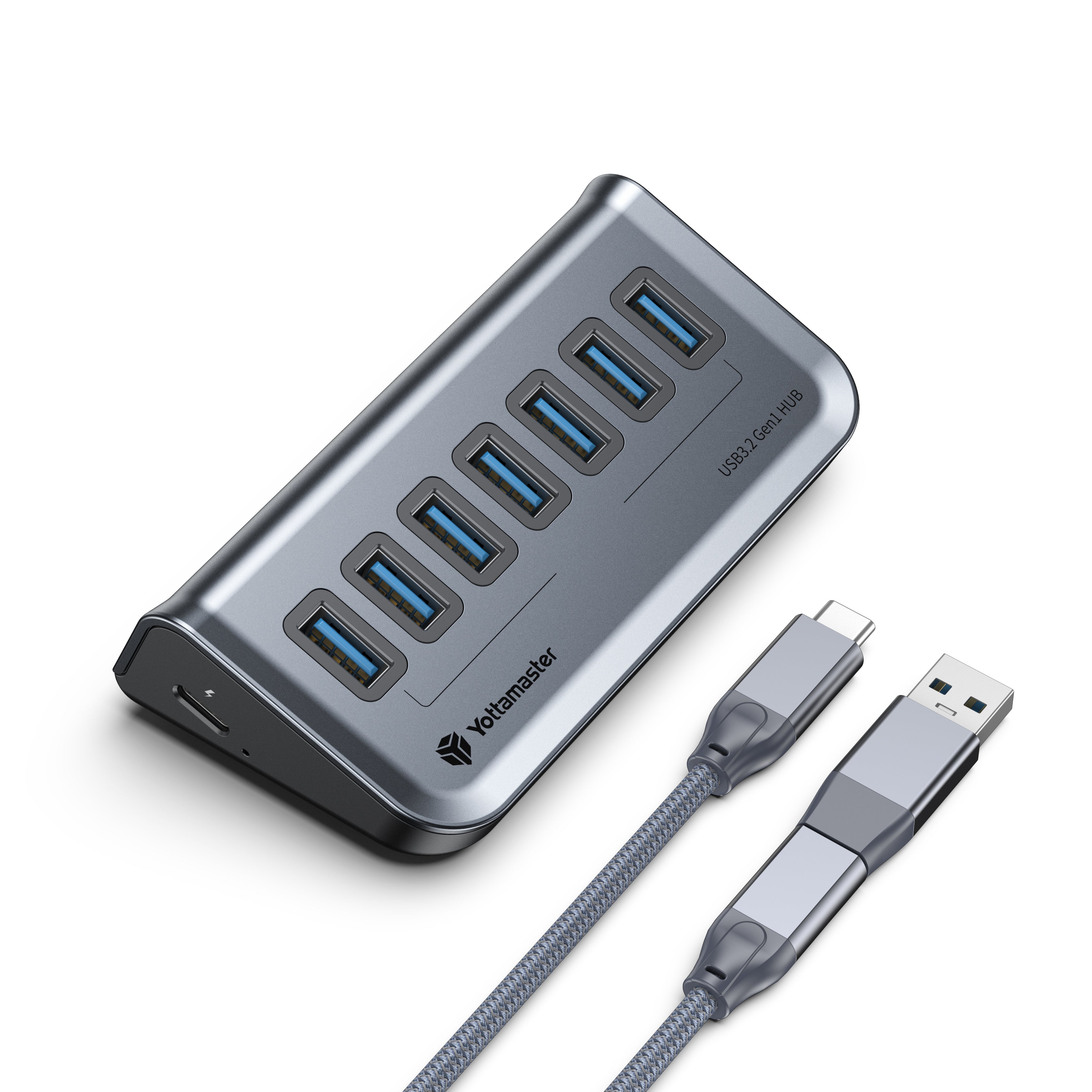 Yottamaster USB 3.0 Hub 7 Ports , Type A/C to USB Splitter with Long Cable Compatible with Laptop, Mac, PC