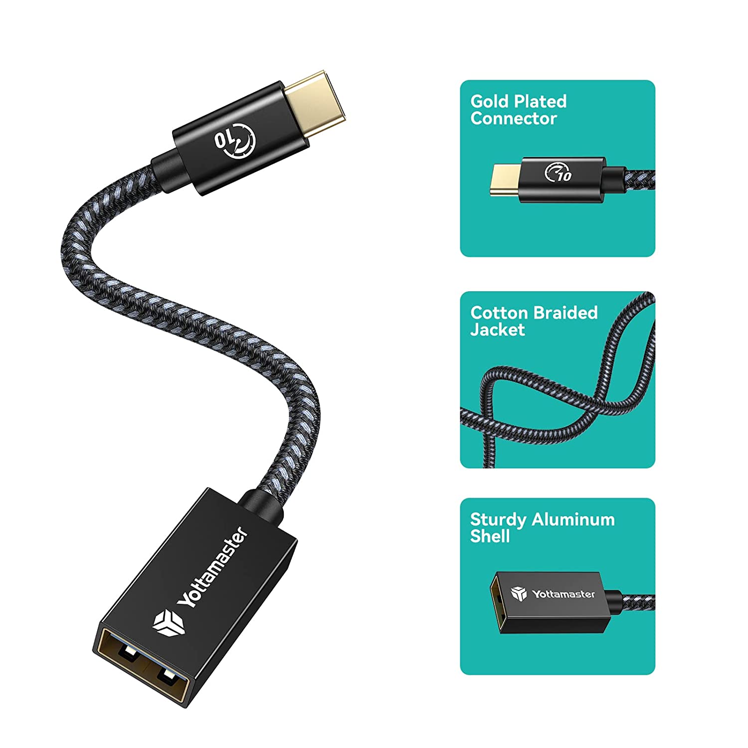 Yottamaster USB3.1 Gen 2 Type C to USB A OTG Cable, 10Gbps