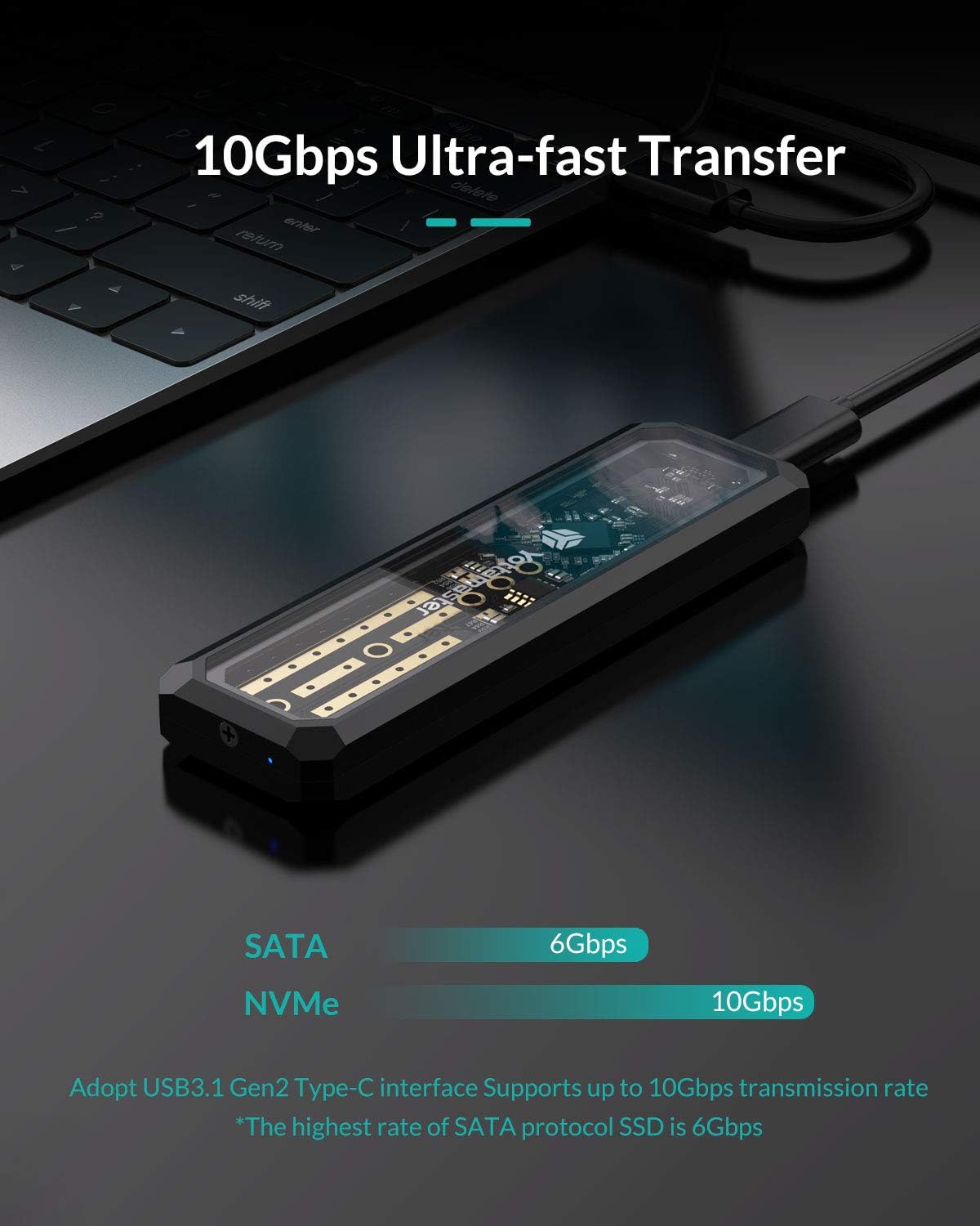 Yottamaster Translucent  Design 10Gps M.2 Nvme SSD Enclosure