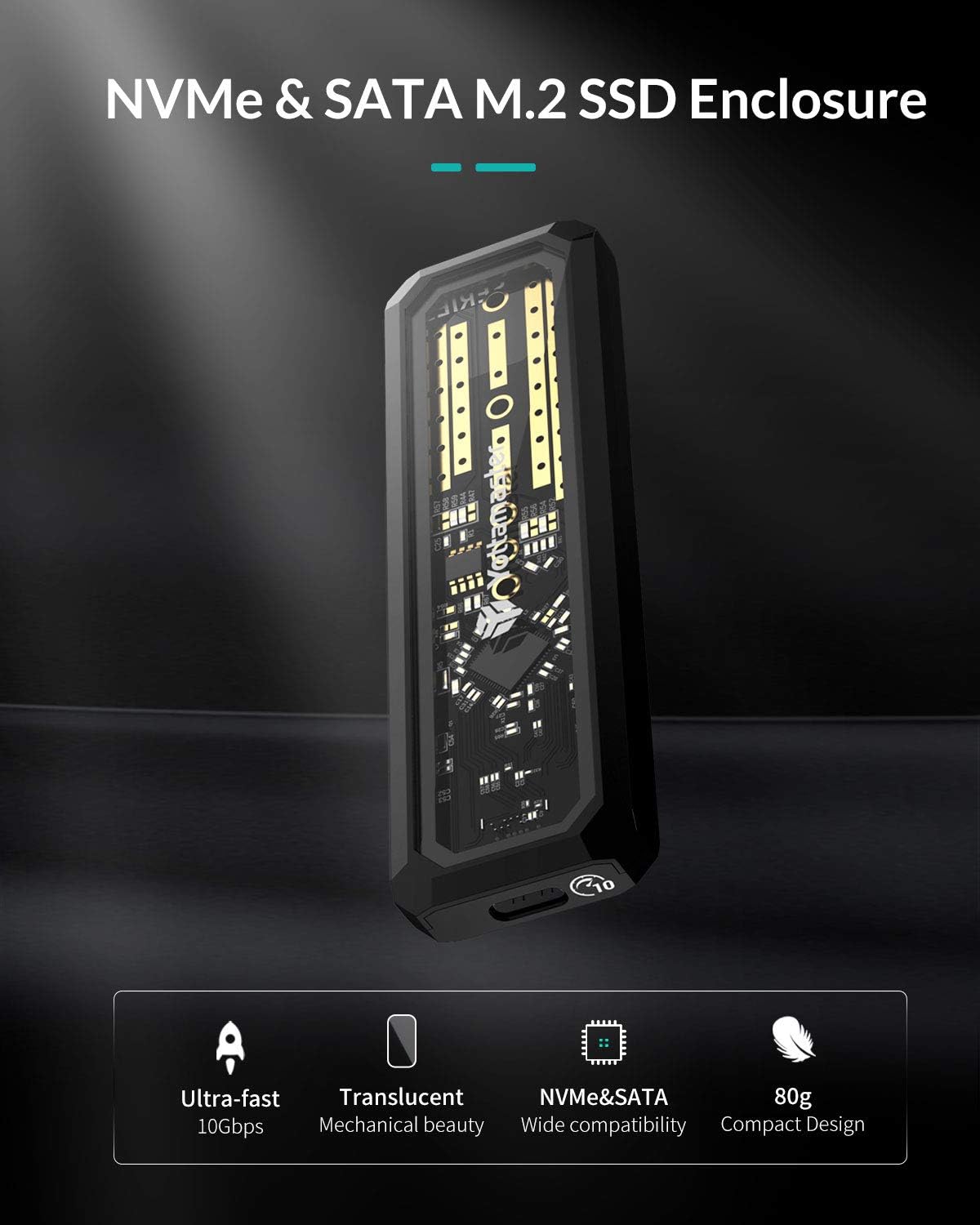 Yottamaster Translucent  Design 10Gps M.2 Nvme SSD Enclosure