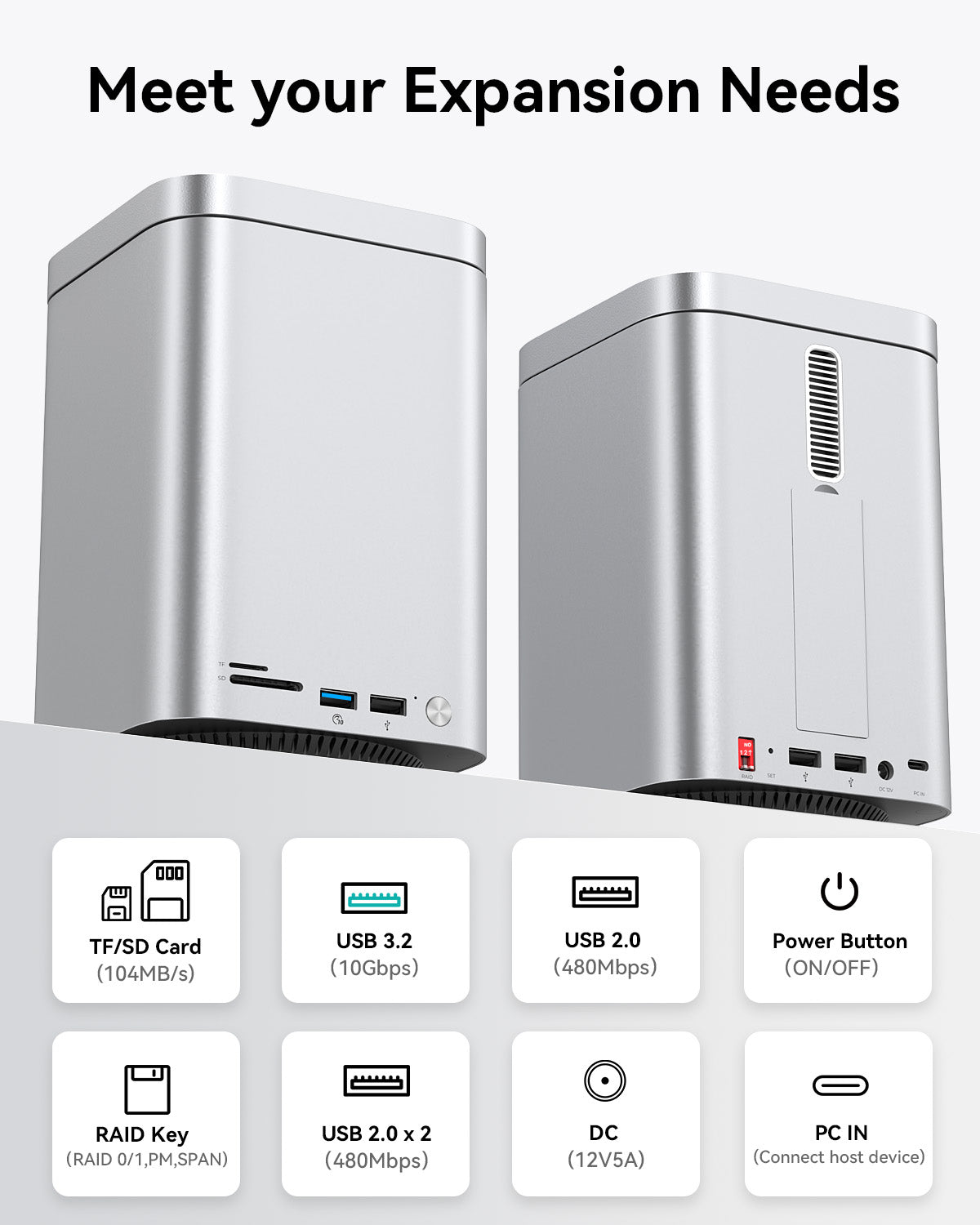 Yottamaster HSD10 MiniTower 10Gbps Hybrid Storage System with RAID(Up to 56TB)