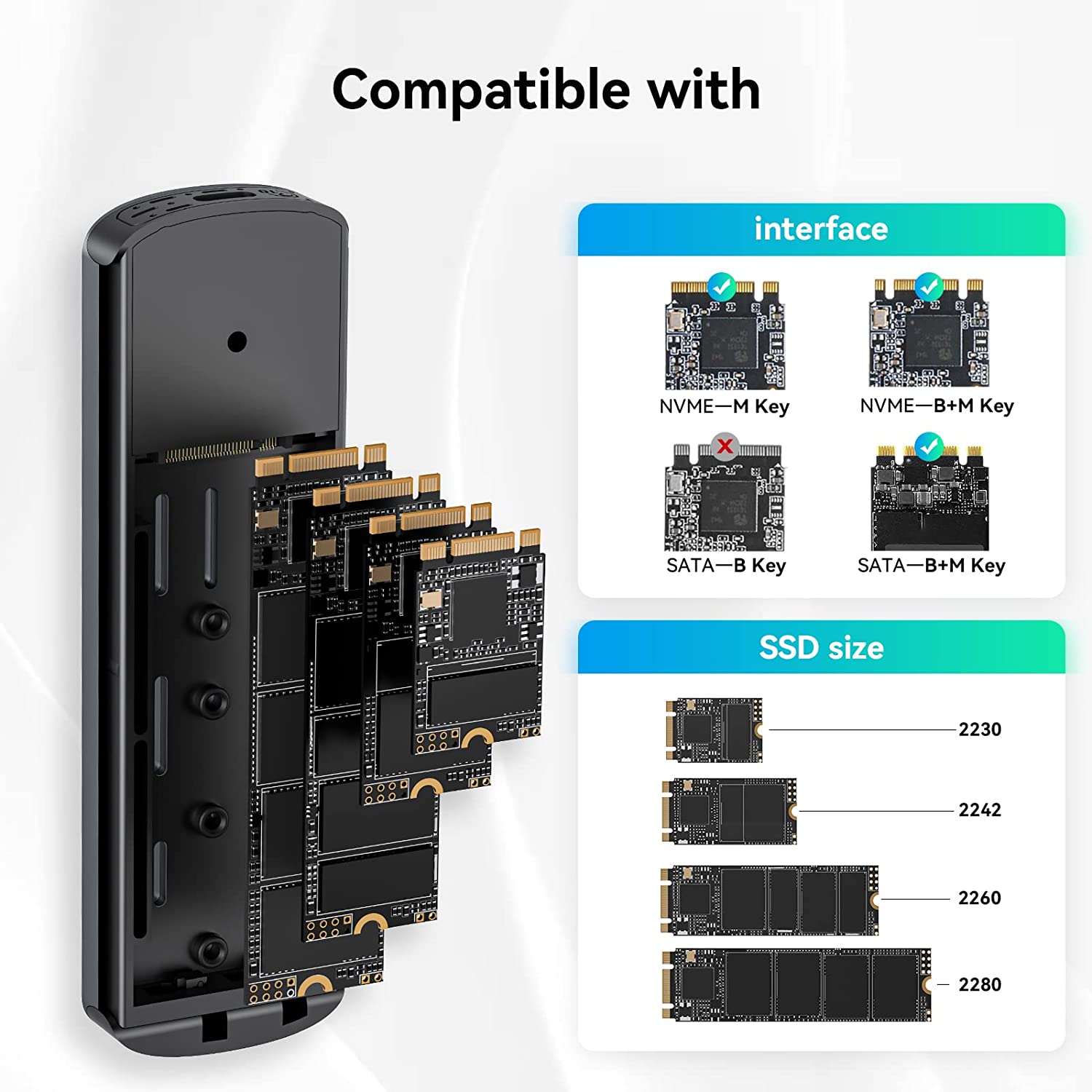 Yottamaster Aluminum M.2 NVMe Enclosure USB 3.2 10Gbps with USB C+A