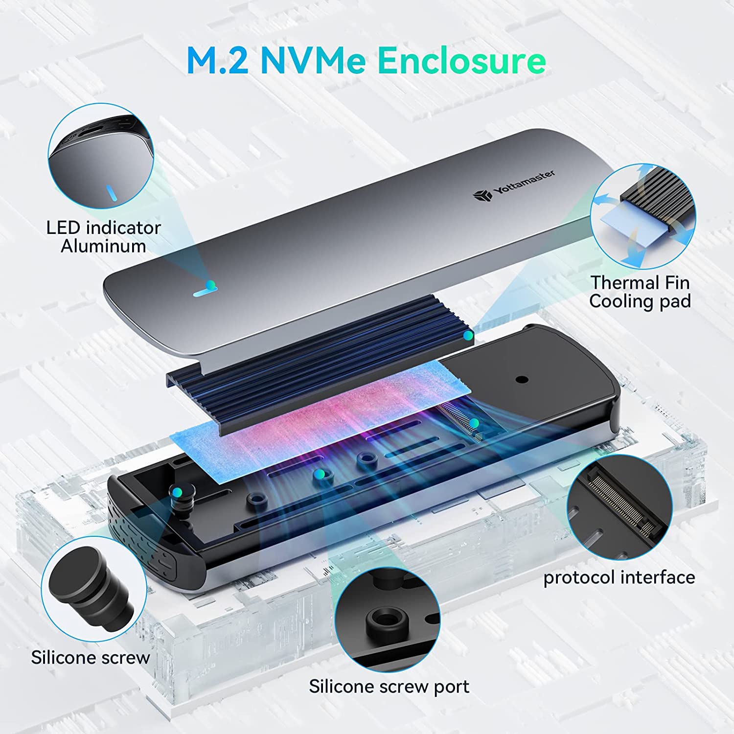 Yottamaster Aluminum M.2 NVMe Enclosure USB 3.2 10Gbps with USB C+A