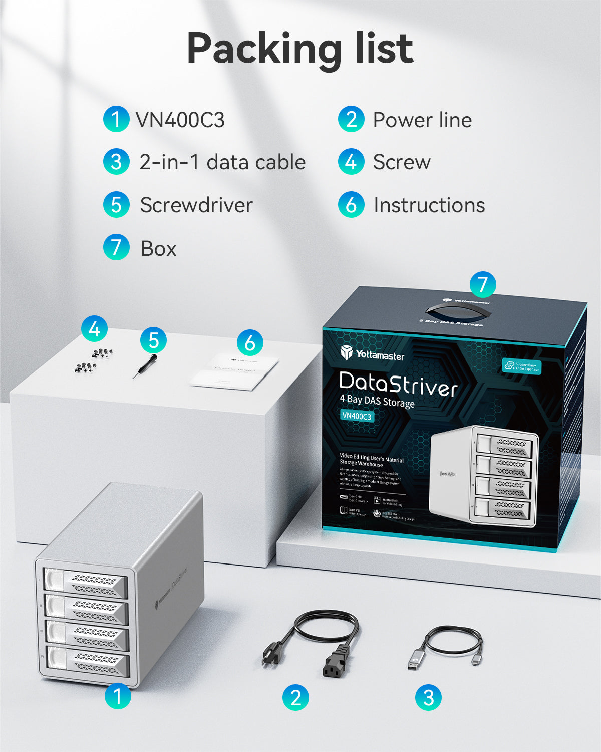 Yottamaster VN400 4-Bay External Hard Drive Enclosure (88TB DAS Storage with Daisy Chain Up to 264TB , 10Gbps Data Transfer)