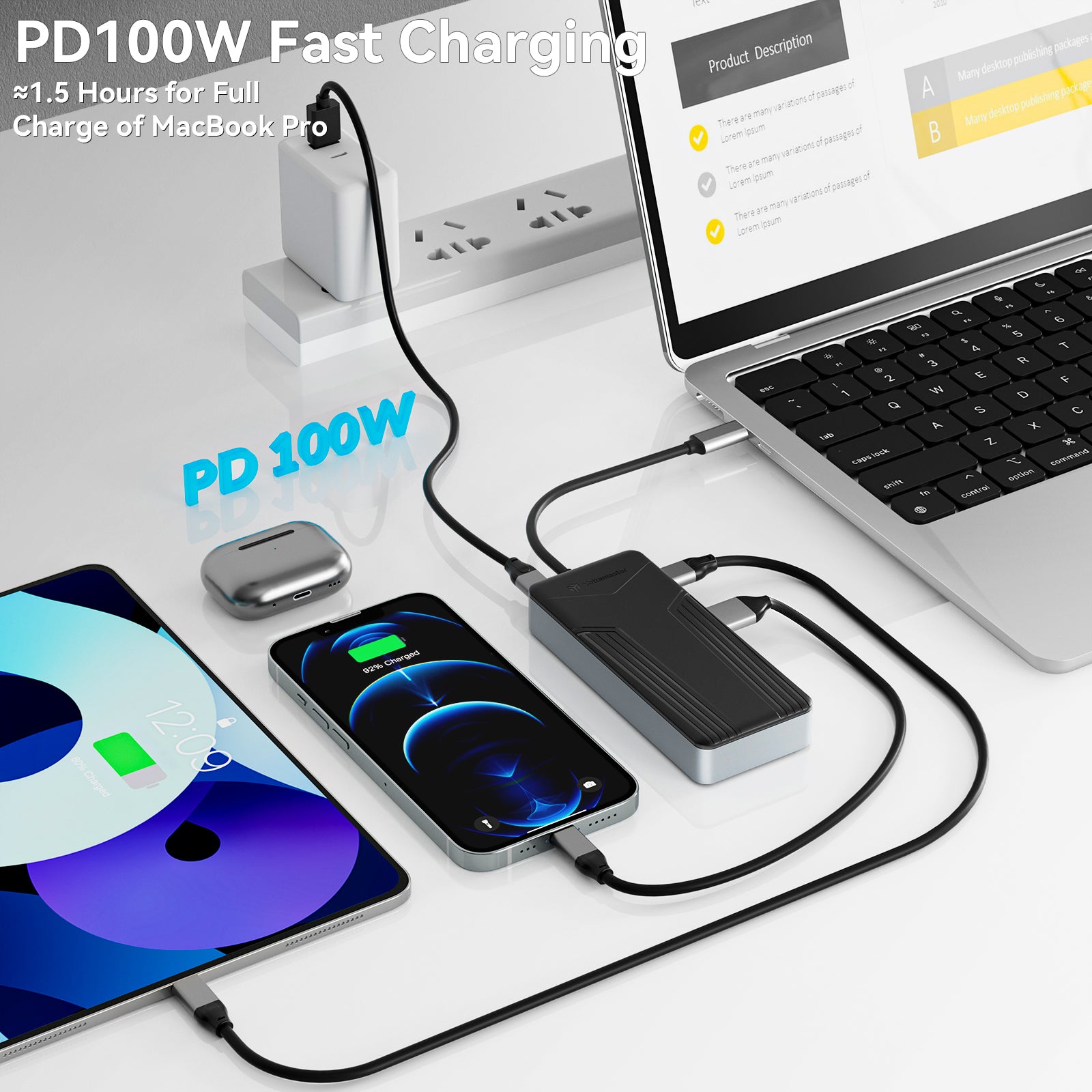 Yottamaster USB C Hub Case SSD M2, USB 3.2 Gen 2 8 in 1 Docking Station 10 Gbps 4K@60 Hz HDMI, PD 100 W, SD/TF2.0 Card Reader, Support 2230/2242/2260/2280 SSD for Windows, Mac