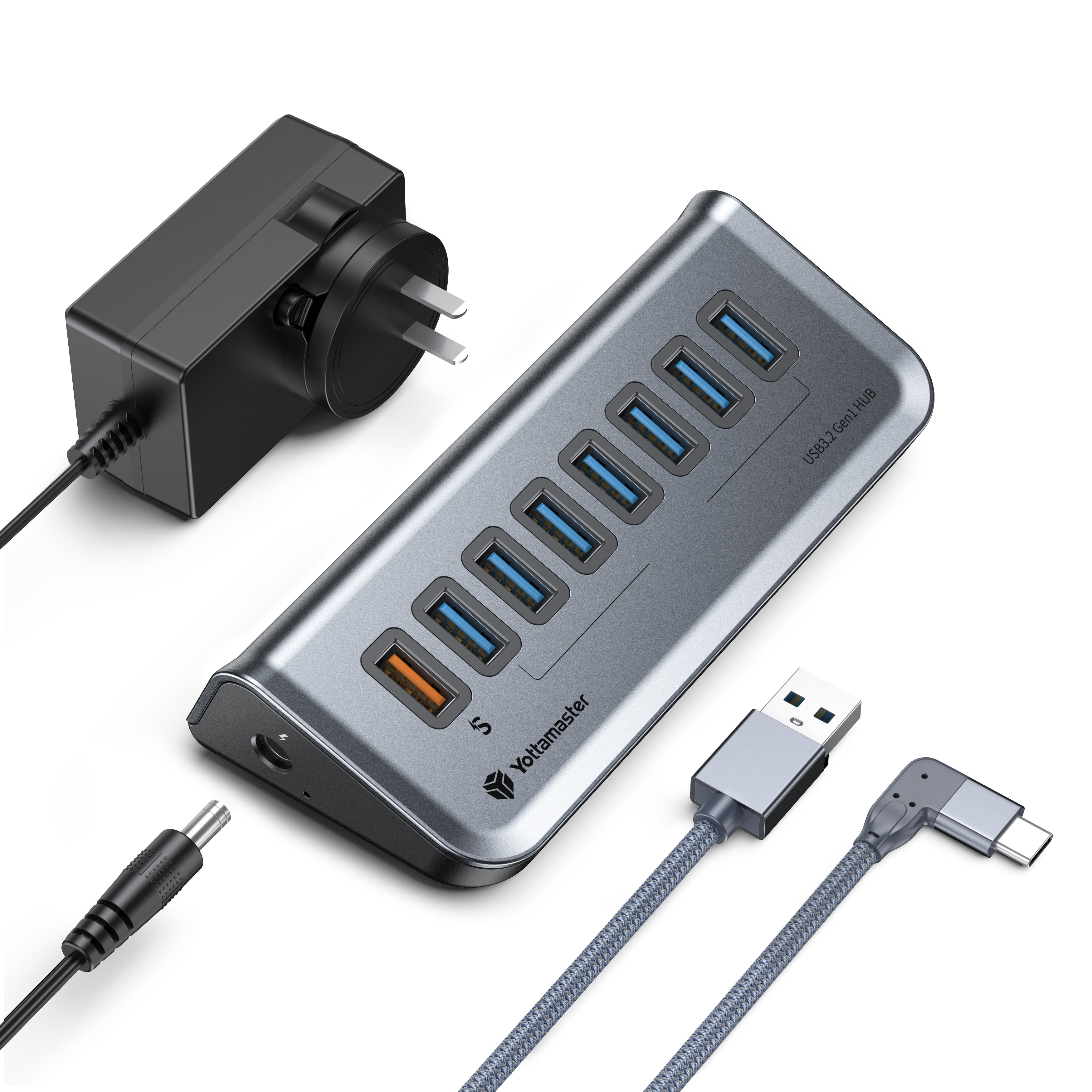Yottamaster USB 3.0 Hub 7 Ports , Type A/C to USB Splitter with Long Cable Compatible with Laptop, Mac, PC