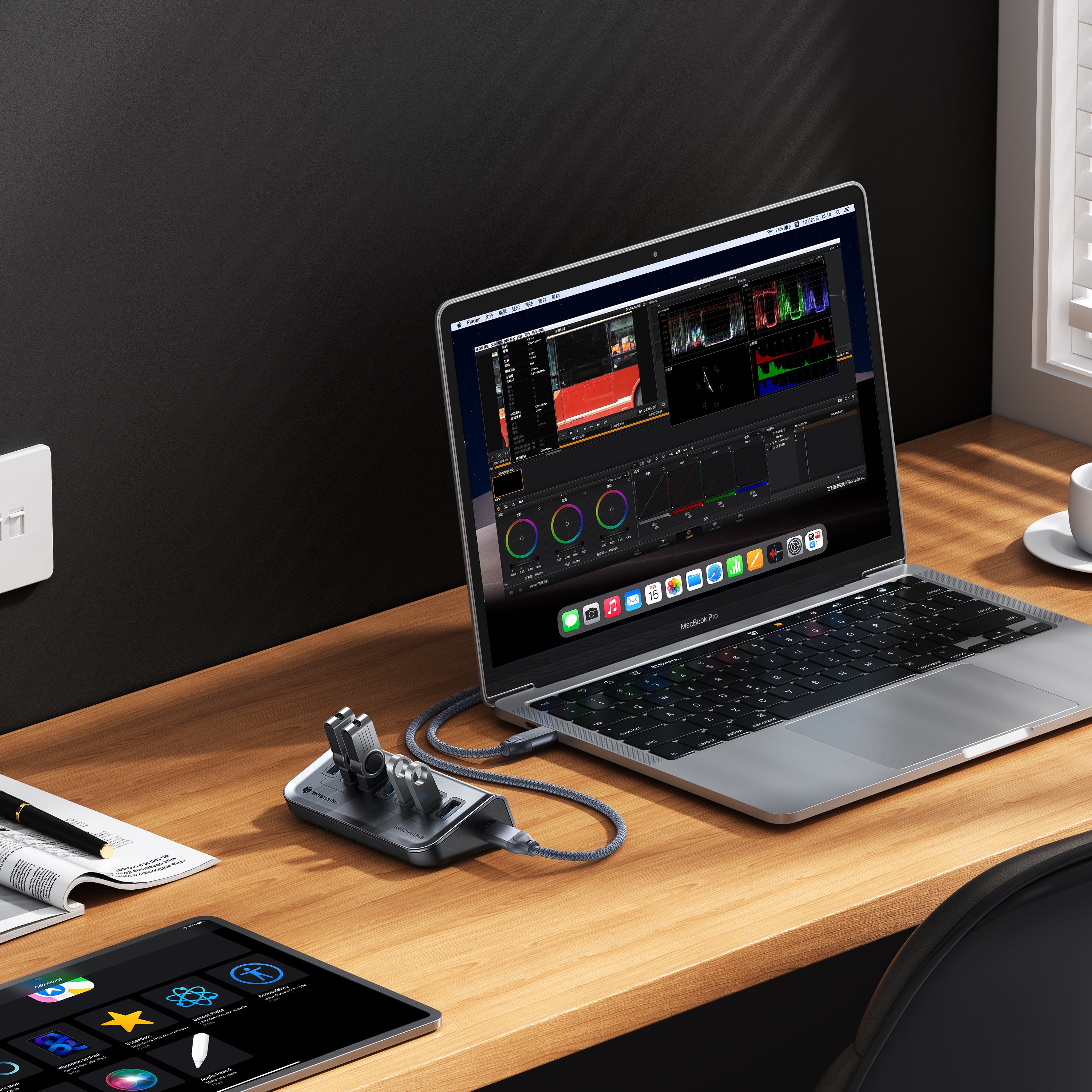 Yottamaster USB 3.0 Hub 7 Ports , Type A/C to USB Splitter with Long Cable Compatible with Laptop, Mac, PC