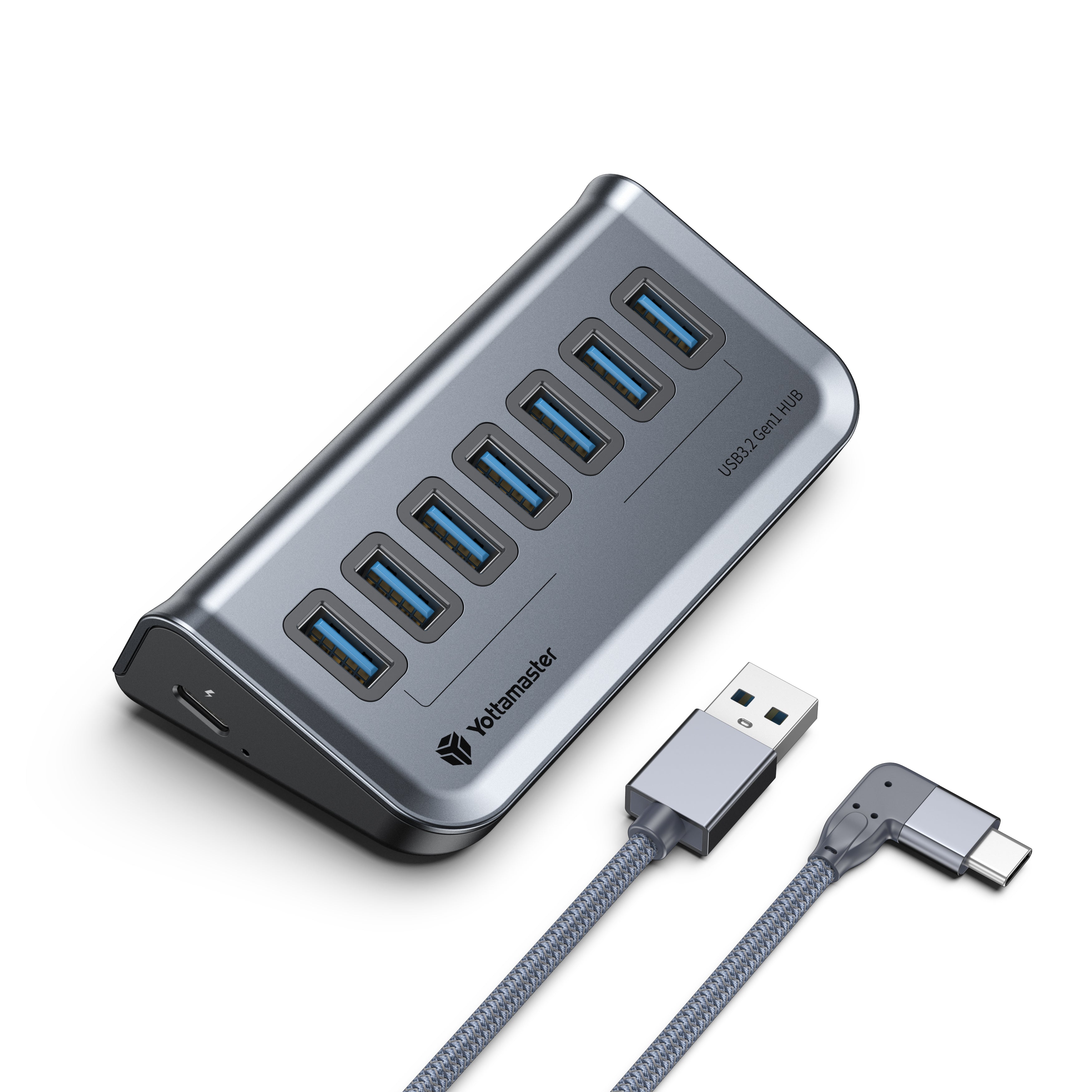 Yottamaster USB 3.0 Hub 7 Ports , Type A/C to USB Splitter with Long Cable Compatible with Laptop, Mac, PC
