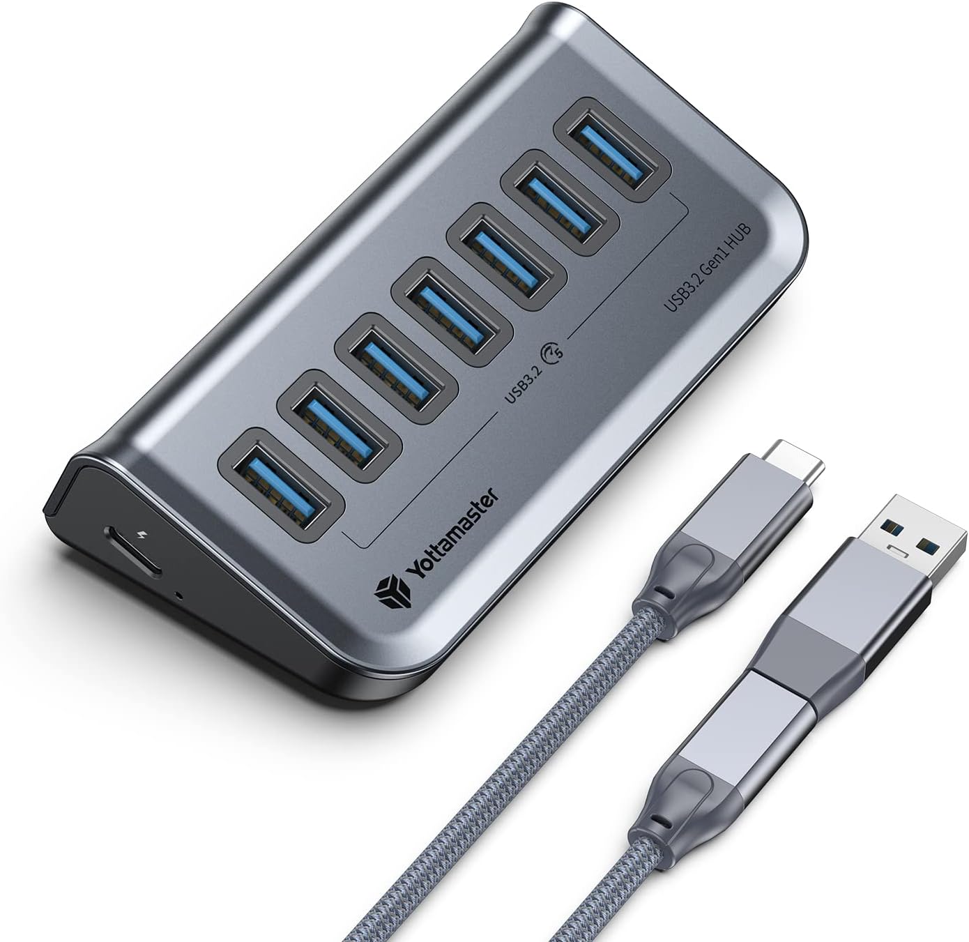 Yottamaster USB 3.0 Hub 7 Ports , Type A/C to USB Splitter with Long Cable Compatible with Laptop, Mac, PC