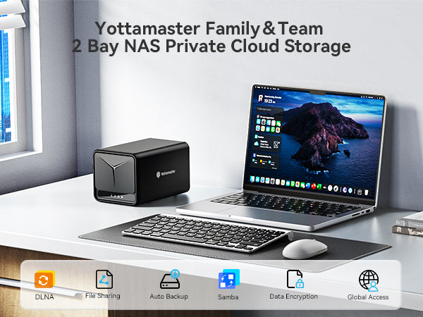 Yottamaster DM200 2-Bay NAS Storage (Personal Private Cloud, Diskless)