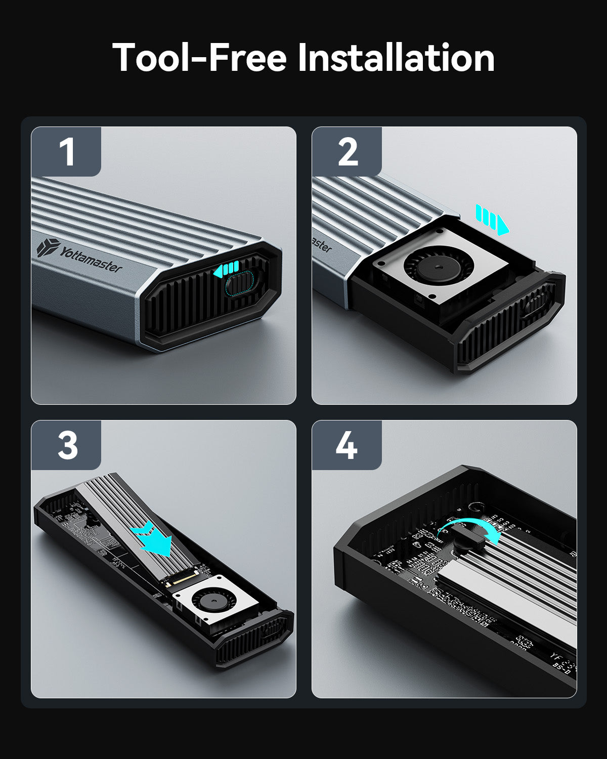 Yottamaster YRM2 Aluminum 40Gbps M.2 NVMe SSD Enclosure with Cooling Fan