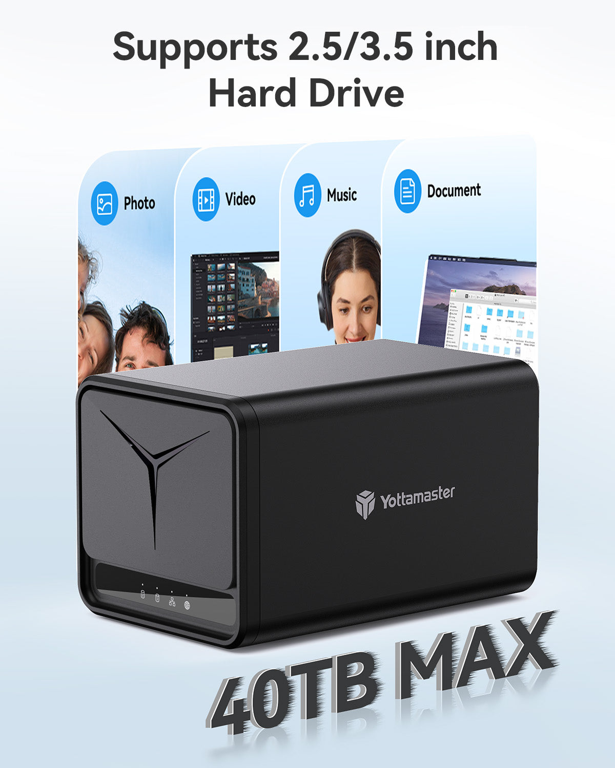 Yottamaster 2 Bay NAS Storage, Network Attached Storage NAS Personal Private Cloud Diskless