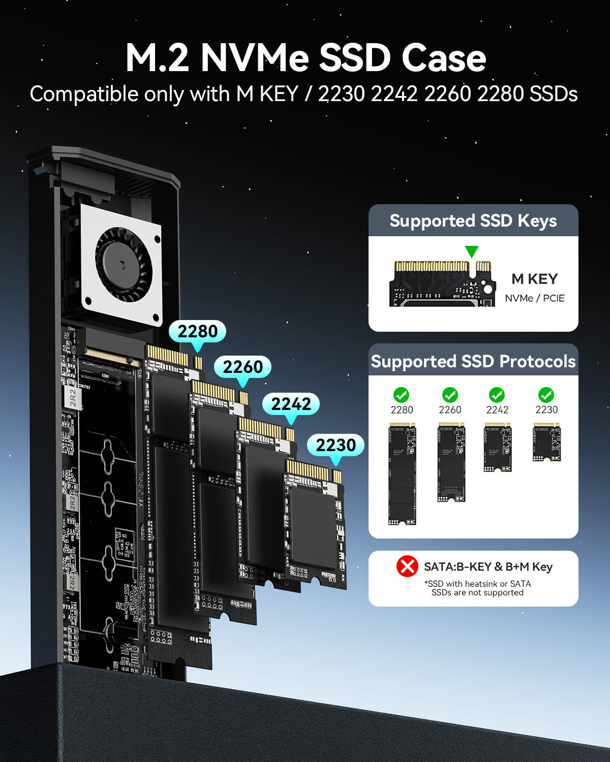 Yottamaster YRM2 Aluminum 40Gbps M.2 NVMe SSD Enclosure with Cooling Fan