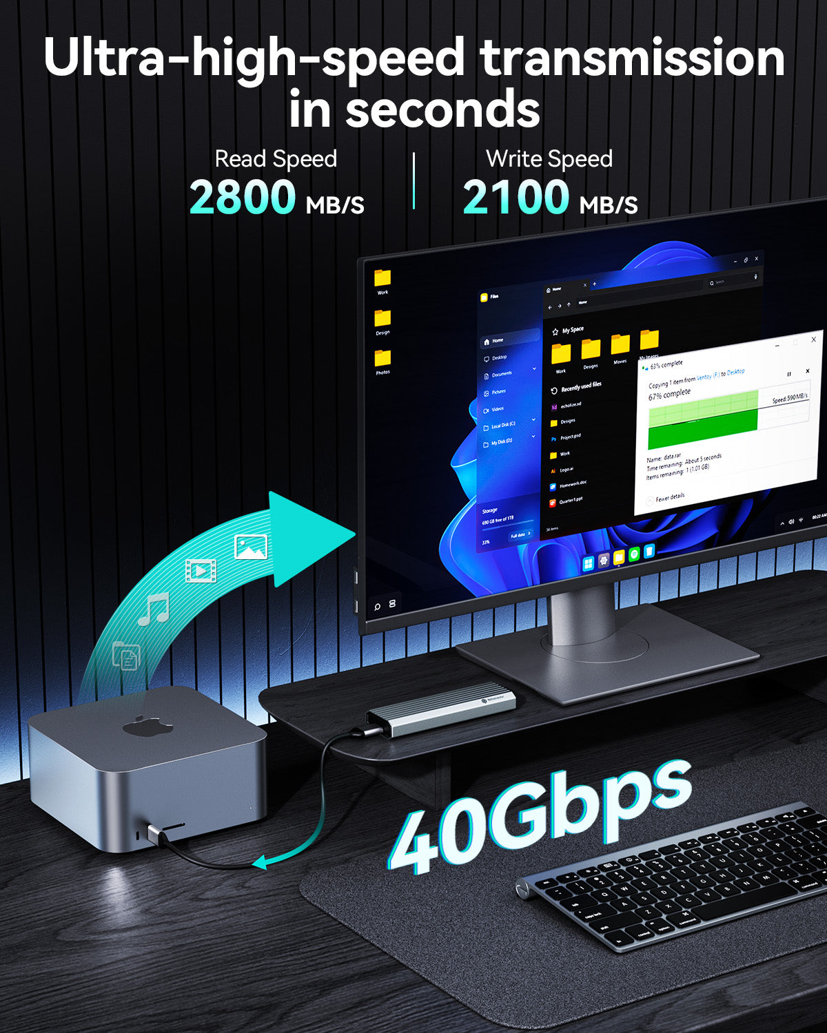 Yottamaster YRM2 Aluminum 40Gbps M.2 NVMe SSD Enclosure with Cooling Fan