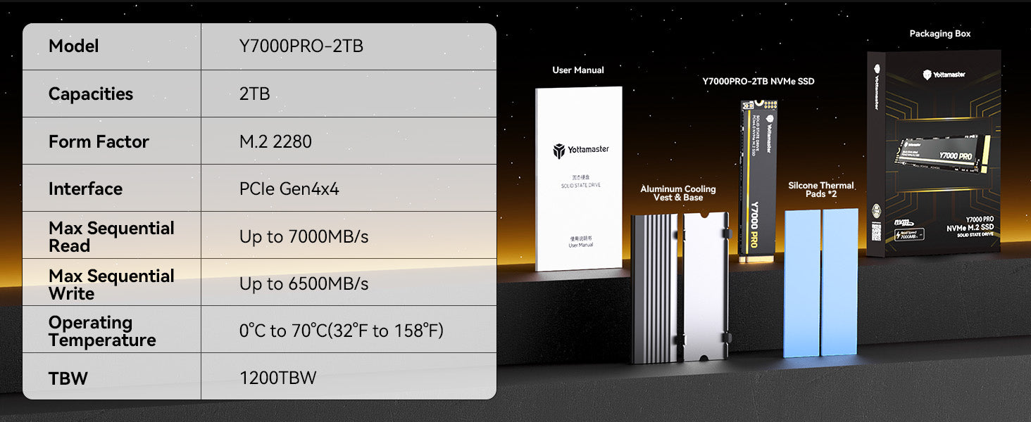Yottamaster Y7000Pro PCIe 4.0 NVMe SSD (Up to 7000MB/s, for PS5 & PC,