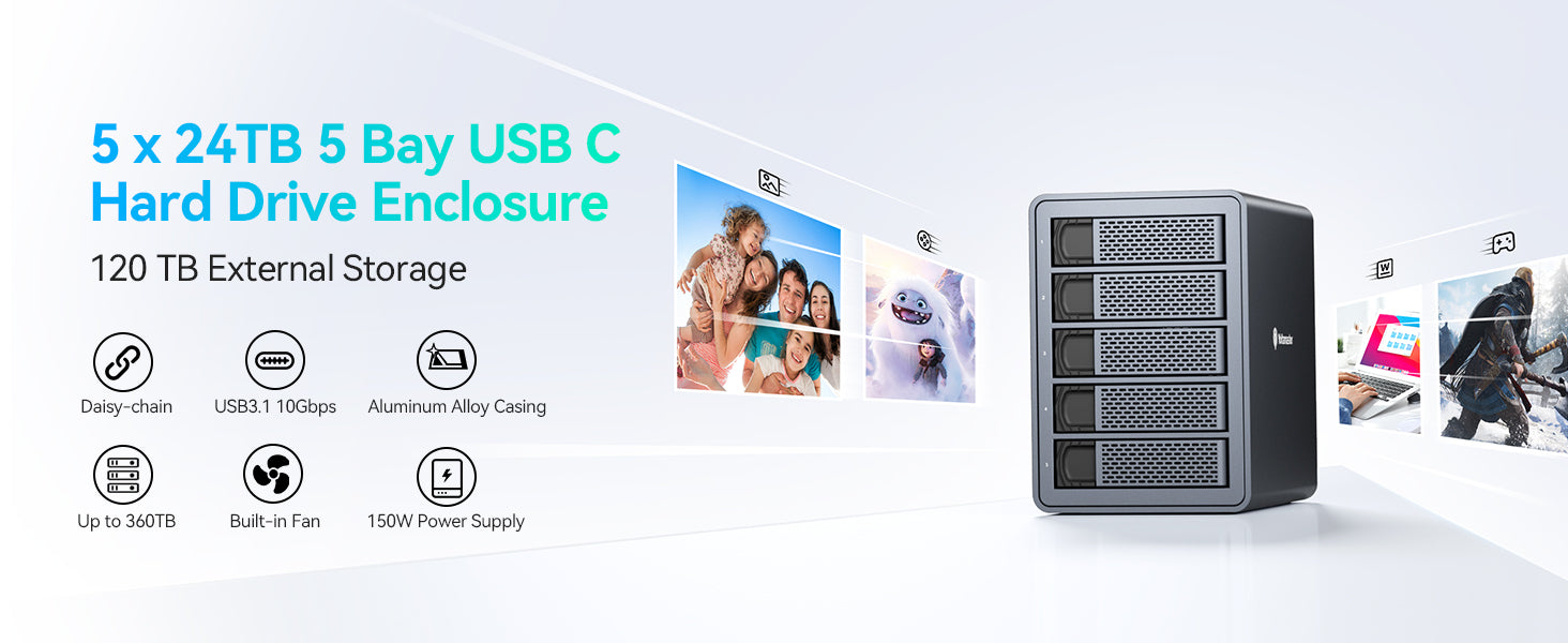 Yottamaster Y-Focus 5 Bay USB C Daisy Chain 270TB Monster Capacity