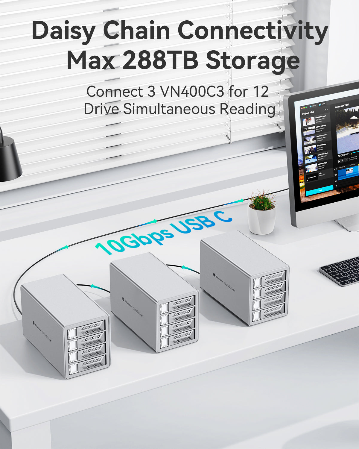 Yottamaster VN400 4-Bay External Hard Drive Enclosure (96TB DAS Storag