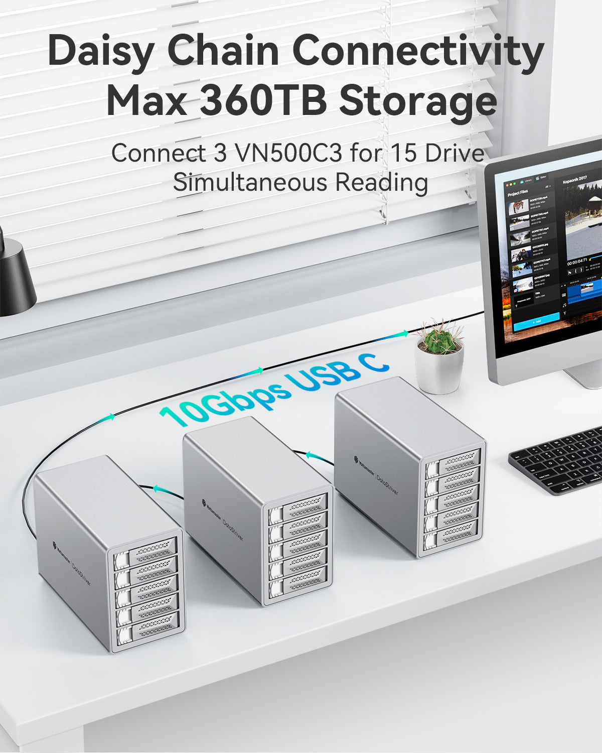 Yottamaster VN500 5-Bay External Hard Drive Enclosure (Up to 360TB, 10