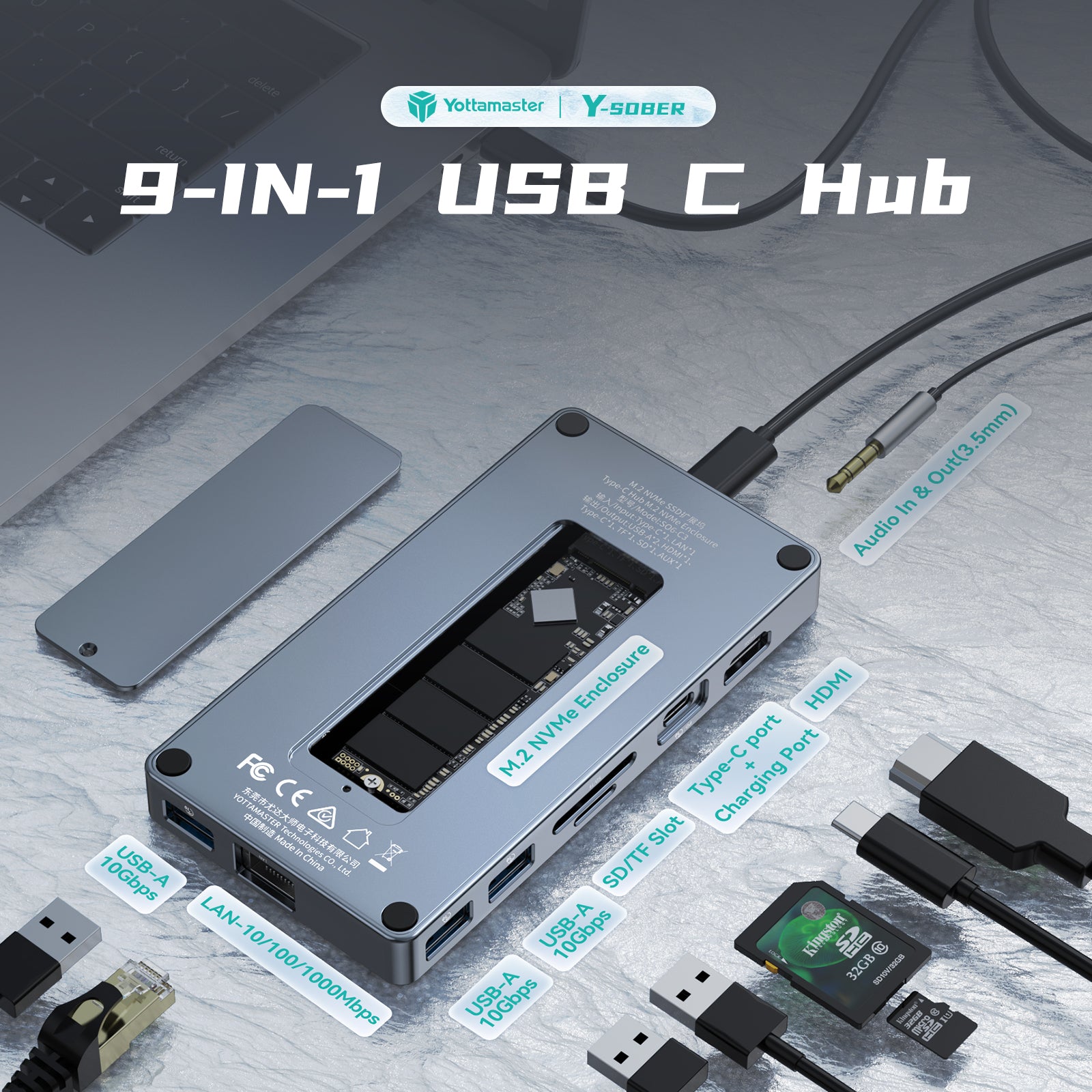 USB C 3.2 Gen2 10Gbps Dual Bay M.2 Enclosure, Offline Cloner USB C to NVME  SSD Enclosure External Hard Drive Duplicator for M Key (B+M Key) NVMe PCIe